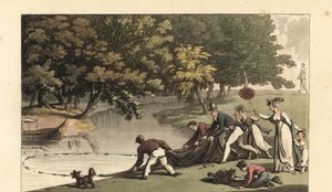 Englischer Gentleman und Personal beim Angeln in einem Fluss von Thomas Rowlandson