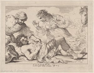 Erminia entdeckt den verwundeten Tancred aus Tasso, Gerusalemme Liberata, ca. 1790 von Thomas Rowlandson
