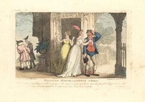 Modische Frau sendet eine mündliche Nachricht über einen Narren von Thomas Rowlandson