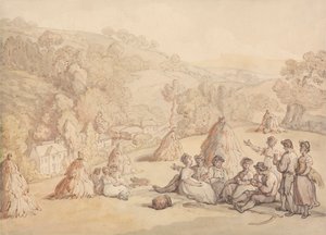 Erntende Bauern, die sich in einem Kornfeld ausruhen von Thomas Rowlandson