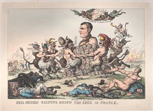 Höllenhunde versammeln sich um das Idol von Frankreich, 8. April 1815 von Thomas Rowlandson