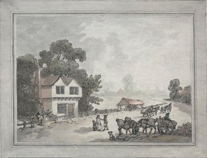 Pferde und Karren auf einer Landstraße von Thomas Rowlandson