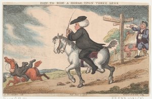 Wie man ein Pferd auf drei Beinen reitet, 11. Juni 1808 von Thomas Rowlandson