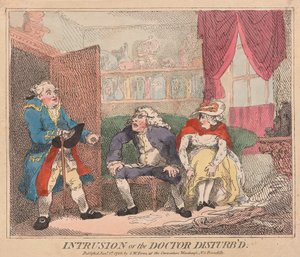 Eindringen oder der gestörte Arzt, veröffentlicht 1786 (handkolorierter Stich) von Thomas Rowlandson