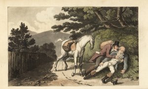 Johnny hilft einem Reisenden, der vom Pferd gefallen ist von Thomas Rowlandson