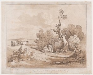 Landschaft mit Figuren, die Holz unter knorrigen Bäumen sammeln, 21. Mai 1789 von Thomas Rowlandson