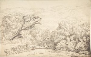 Landschaft mit Ochsen und gefälltem Baum von Thomas Rowlandson