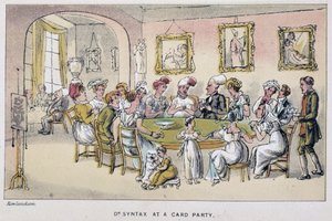Der Doktor bei einem Kartenspiel - in „Die drei Reisen des Doktor Syntax: auf der Suche nach dem malerischen Trost und einer Frau“ von William Combe, ill. Rowlandson von Thomas Rowlandson