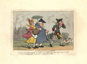 Mann und Frau verirrt im Nachtsturm auf dem Land von Thomas Rowlandson