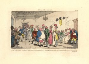 Mann verlegen, weil er bei einem Dorftanz tanzen muss von Thomas Rowlandson