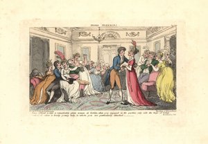 Mann wird gezwungen, eine hässliche Frau auf einer Tanzparty zu küssen von Thomas Rowlandson