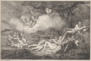 Mars und schlafende Venus mit Putti, 1799 von Thomas Rowlandson