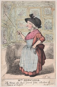 Mrs. Showell, die Frau, die General Guises Gemäldesammlung zeigt von Thomas Rowlandson