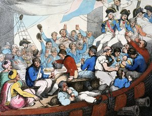 Napoleonische Kriege, Ägyptische Expedition: Admiral Horatio Nelson feiert mit seinen Truppen den Sieg in der Schlacht am Nil, August 1798 von Thomas Rowlandson