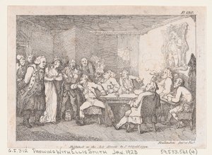 Pfarrer Adams und Fanny werden als Schuldige vor dem Landrichter verhört, aus Die Abenteuer..., 1792 von Thomas Rowlandson