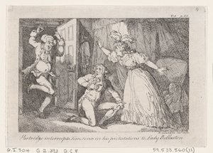 Partridge unterbricht Tom Jones in seinen Protestationen gegenüber Lady Bellaston, aus Die Geschichte von Tom Jones, 1792