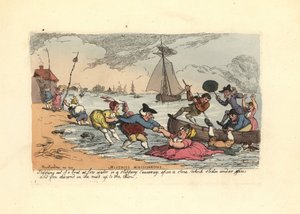 Passagiere rutschen und fallen in den Fluss-Schlamm von Thomas Rowlandson