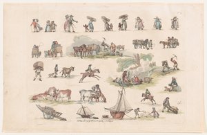 Tafel 2, Umrisse von Figuren, Landschaften und Vieh... für Lernende von Thomas Rowlandson