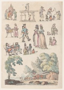 Tafel 5, Umrisse von Figuren, Landschaften und Vieh... für Lernende von Thomas Rowlandson
