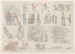Tafel 8, Umrisse von Figuren, Landschaften und Vieh... für Lernende von Thomas Rowlandson