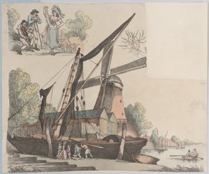 Flusslandschaft mit Windmühle aus Platte 9, Umrisse von Figuren, Landschaften und C..., 20. Januar 1791 von Thomas Rowlandson