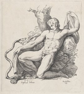 Schlange greift einen nackten Mann an von Thomas Rowlandson