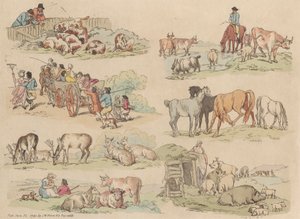 Satz von sechzehn: Umrisse von Figuren und Landschaften von Thomas Rowlandson
