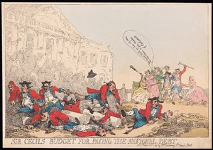 Sir Cecils Budget zur Bezahlung der Staatsschulden, veröffentlicht 1784 von Thomas Rowlandson