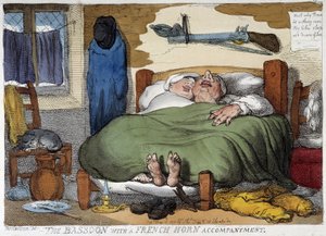 Schlafendes Paar schnarchend - Karikatur von Rowlandson