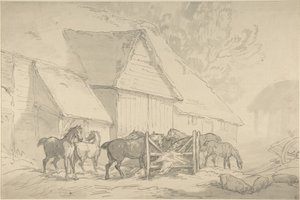Stallhof mit Pferden von Thomas Rowlandson