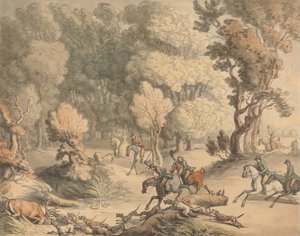 Hirsch in der Enge - Szene bei Taplow, Berks, ca. 1795-1801 von Thomas Rowlandson