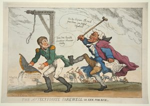 Der liebevolle Abschied oder Tritt für Tritt, veröffentlicht 1814 (handkolorierte Gravur) von Thomas Rowlandson