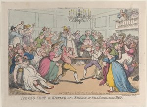 Der Gig Shop oder Kicking Up a Breeze at Nell Hammiltons Hop, 16. Februar 1811 von Thomas Rowlandson