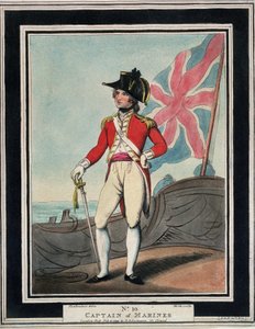 Der Marinekapitän in der Royal Navy im 18. Jahrhundert. Farbradierung