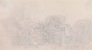 Drei Jäger schlafen am Tisch in ihren Stühlen von Thomas Rowlandson
