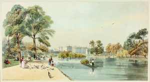 Buckingham Palace vom St. James Park, Platte elf aus Originalansichten von London wie es ist von Thomas Shotter Boys