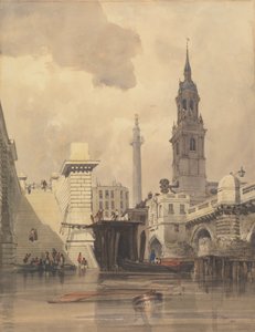 Die Kirche St. Magnus der Märtyrer, London Bridge, mit dem Monument im Hintergrund von Thomas Shotter Boys
