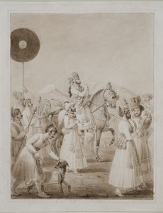 Porträt von Maharana Bhim Singh von Udaipur zu Pferd
