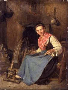 Frau beim Spinnen