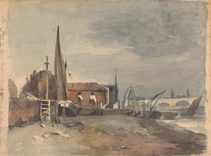 Küstenszene mit Gebäuden und Booten von Thomas Sully