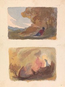 Zwei Zeichnungen auf einem Blatt: Landschaft mit Figur, die sich gegen einen Hügel lehnt - Tizian und Venezianische Schule (Nr. 7); Landschaft - Verschiedene Aquarellwäschen (Nr. 8)