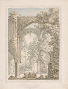 Innenansicht der Tintern Abbey vom Kirchenschiff zum Ostfenster