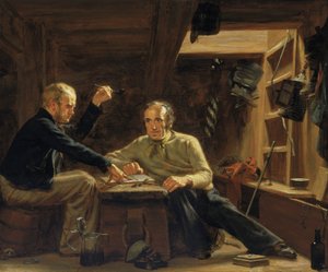 Porträts von zwei Seeleuten, die zwischen den Balken im Laderaum einer Berwick, einem schnellen Segelboot, das zum Transport von Lachs und Reisenden verwendet wird, sitzen von Thomas Sword Good