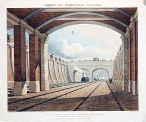 Ansicht von unter der Hampstead Road Bridge, Blick auf den Bahnhof am Euston Square, 1837 von Thomas Talbot Bury