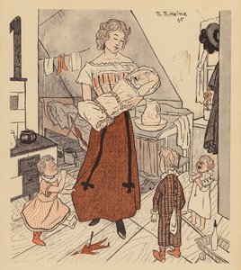 Alleinerziehende Mutter mit ihren vier Kindern von Thomas Theodor Heine