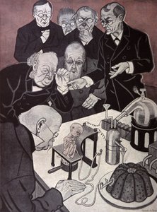 Der Homunkulus (miniaturisiertes, aber vollständig geformtes menschliches Wesen). Illustration von Th.Th. Heine in: Simplicissimus, Deutschland, ca. 1900