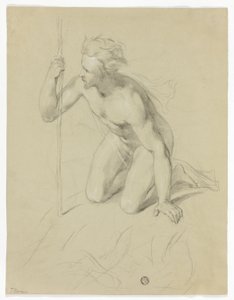 Nackter Mann kniend, einen Stab haltend (recto); Alpenpanorama (verso) von Thomas Uwins