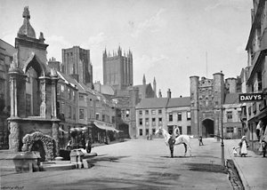 Marktplatz und Kathedraltürme, Wells, ca. 1896