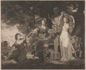 Die ehrenwerte Mrs. Beresford mit der Marchioness Townshend und der ehrenwerten Mrs. Gardiner, die einen Hymen-Term anbeten von Thomas Watson
