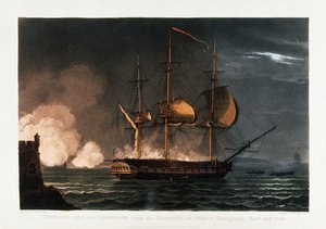 Ausschneiden der Hermoine aus dem Hafen von Porto Cavailo, 25. Oktober 1799, um 1812-1816 von Thomas Whitcombe